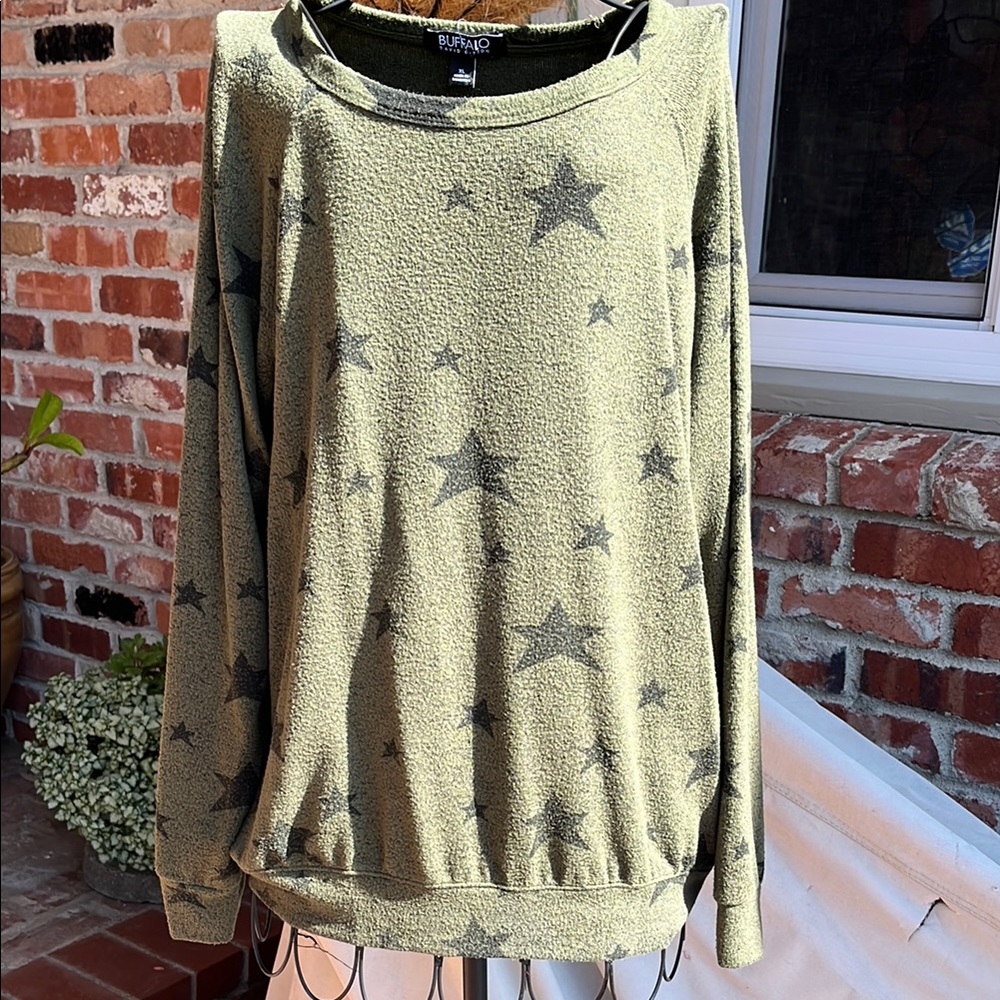 Buffalo David Bitton Green Crew Neck Sweater with Star Pattern
